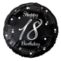 Születésnap Happy Birthday Black-Silver 18 fólia lufi 36 cm