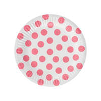Színes Pink Polka Dot, Pöttyös papírtányér 6 db-os 18 cm