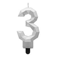 Születésnap Diamond Silver Metallic, ezüst számgyertya, tortagyertya 3-as