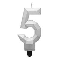 Születésnap Diamond Silver Metallic, ezüst számgyertya, tortagyertya 5-ös