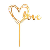 Esküvő Gold Love, Arany Szív torta dekoráció, topper 13 cm