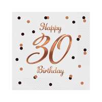 Születésnap B&C Happy Birthday White-Rose Gold 30 szalvéta 20 db-os 33x33 cm