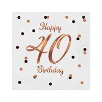 Születésnap B&C Happy Birthday White-Rose Gold 40 szalvéta 20 db-os 33x33 cm