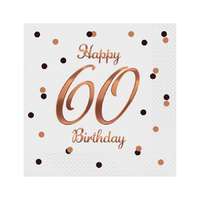 Születésnap B&C Happy Birthday White-Rose Gold 60 szalvéta 20 db-os 33x33 cm