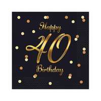 Születésnap B&C Happy Birthday Black-Gold 40 szalvéta 20 db-os 33x33 cm