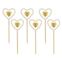 Szerelem Gold Heart, Arany szív díszítő pálca, topper 6 db-os