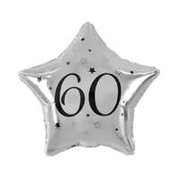 Születésnap Happy Birthday Silver, Ezüst csillag 60 fólia lufi 44 cm