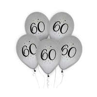 Születésnap Happy Birthday Silver, Ezüst 60 léggömb, lufi 5 db-os 30 cm (12 inch)