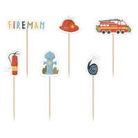 Tűzoltó Fireman, Tűzoltó díszítő pálca, topper 6 db-os