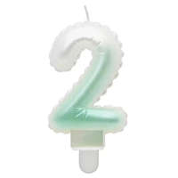 Születésnap White-Green Ombre, Fehér-Zöld számgyertya, tortagyertya 2-es