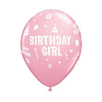 Születésnap Happy Birthday Girl Pink léggömb, lufi 6 db-os 11 inch (28 cm)