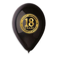Születésnap Happy Birthday 18 Black léggömb, lufi 5 db-os 12 inch (30 cm)