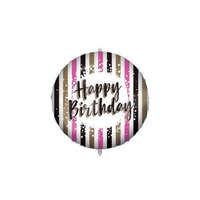 Születésnap Happy Birthday Pink Gold Stripes fólia lufi 46 cm