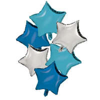 Színes Silver Blue Light Blue Star, Csillag fólia lufi 6 db-os szett 46 cm