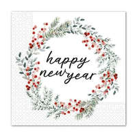 Boldog Új Évet Happy New Year Wreath szalvéta 20 db-os 33x33 cm FSC
