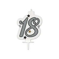 Boldog Születésnapot Milestone, Happy Birthday Silver tortagyertya, számgyertya 18-as
