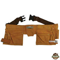 MUNKAVEDELEM szerszámtartó öv, sok zsebes, hasított bőr; műanyag csattal