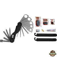 EXTOL CRAFT kerékpárjavító klt. 30db övrefűzhető, kulcskészlet,ragasztó+foltok, gumiszerelő