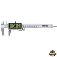 EXTOL PREMIUM 5 év digitális tolómérő; 0,01×150mm, mélységmérővel, rozsdamentes acél, pontosság ±0,02 mm, IP54