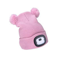 Extol EXTOL LIGHT sapka, gyerek, rózsaszín, kötött, kivehető LED homloklámpával, 4×25 Lumen; USB tölthető Li-ion, 3funkció (100%-75%-5