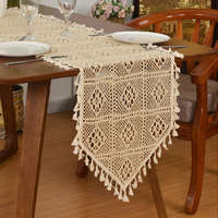 Vintage bézs makramé asztali futó