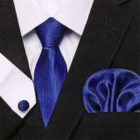 MariaKing Kék csíkos nyakkendő mandzsettagombbal és díszzsebkendővel