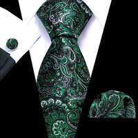 MariaKing Zöld mintás selyem nyakkendő mandzsettagombbal és díszzsebkendővel