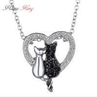 MariaKing Két cicás egy szívben nyaklánc, ezüst-fekete, kristályokkal