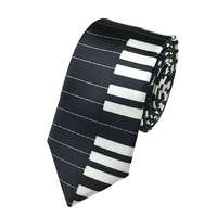MariaKing Zongora billentyű mintás nyakkendő, fekete alapon fehér