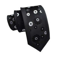 MariaKing Fekete-fehér virág mintás keskeny nyakkendő