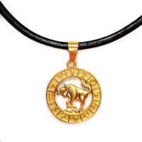 MariaKing Bika-Horoszkóp arany színű medál műbőr lánccal
