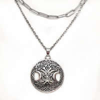 MariaKing Ezüst színű Hold Istennő Wicca Pentagram medál dupla nyaklánccal