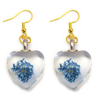 MariaKing Kék virágszív fülbevaló, választható arany vagy ezüst színű akasztóval