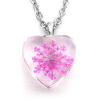 MariaKing Pink virág szív üvegmedál, választható arany vagy ezüst színű acél lánccal vagy bőr lánccal