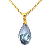 MariaKing Kék kristály csepp medál, választható arany vagy ezüst színű acél lánccal vagy bőr lánccal