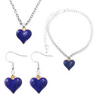 MariaKing Kék csillogó szív medál nyaklánc, fülbevaló és karkötő szett, ezüst színű