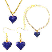 MariaKing Kék csillogó szív medál nyaklánc, fülbevaló és karkötő szett