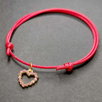 MariaKing Piros zsinórszövet karkötő pink kristály szív charmmal