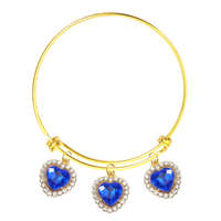 MariaKing 3 kék kristály szív charmos nemesacél karperec, arany színű