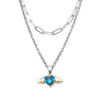 MariaKing Dupla rozsdamentes acél nyaklánc ezüst színben, kék kristály szív medállal