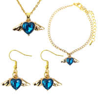 MariaKing Kék kristály szív angyalszárnnyal medál nyaklánc, fülbevaló és karkötő szett