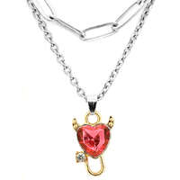MariaKing Dupla rozsdamentes acél nyaklánc ezüst színben, piros ördög szív medállal
