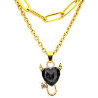 MariaKing Dupla rozsdamentes acél nyaklánc arany színben, fekete ördög szív medállal