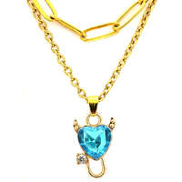 MariaKing Dupla rozsdamentes acél nyaklánc arany színben, kék ördög szív medállal