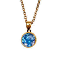 MariaKing Kék virágos üveglencsés medál lánccal, választható arany és ezüst színben