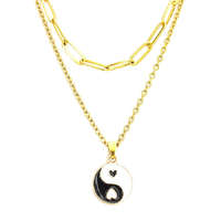 MariaKing Dupla rozsdamentes acél nyaklánc arany színben, fekete-fehér jin-jang medállal