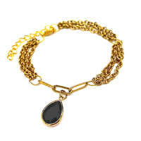 MariaKing Háromsoros divat karkötő fekete kristály csepp charmmal, arany színű