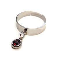 MariaKing Piros kristály charmos állítható méretű gyűrű, ezüst színű, választható szélességben