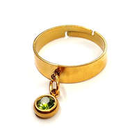 MariaKing Zöld kristály charmos állítható méretű gyűrű, arany színű, választható szélességben
