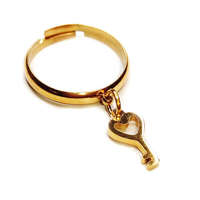 MariaKing Szív Kulcs charmos állítható méretű gyűrű, arany színű, választható szélességben